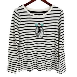 Talbots Sz Medium Christmas Festive Penguin Holiday Blouse Shirt Top Winter Snow